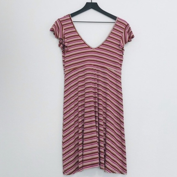 New! Stitch & Pine Ribbed Knit Stripes Fit & Flare Flutter Sleeves Mini Dress - Picture 3 of 9